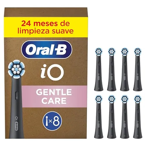 Oral-B iO Gentle Care Cabezales de Recambio Originales, Negro, Pack de 8