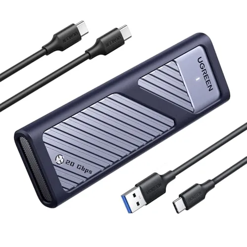 UGREEN Caja SSD M.2 NVMe SATA 20Gbps USB C 3.2 Gen 2x2 | Carcasa M.2 Disco Duro M/M&B Key 2230 2242 2260 2280 con Cable Compatible con 970 EVO Plus 980 Pro WD SN770 Kingston