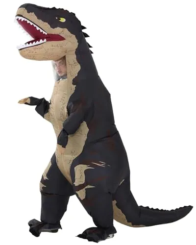 FUNFOCUS Disfraz de dinosaurio inflable para adultos, disfraz de dinosaurio de aire para hombre y mujer, divertido disfraz de carnaval para Halloween, Navidad, carnaval (negro 2)