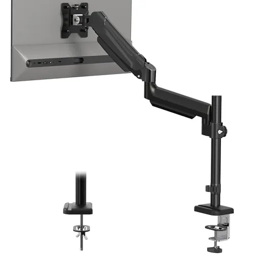 BONTEC Soporte Monitor de Escritorio, Brazo Monitor con Resorte de Gas y Poste para Pantallas de 13 a 34 Pulgadas, VESA 75/100 mm, Capacidad 9 kg, Inclinación, Giro, Rotación, Gestión de Cables