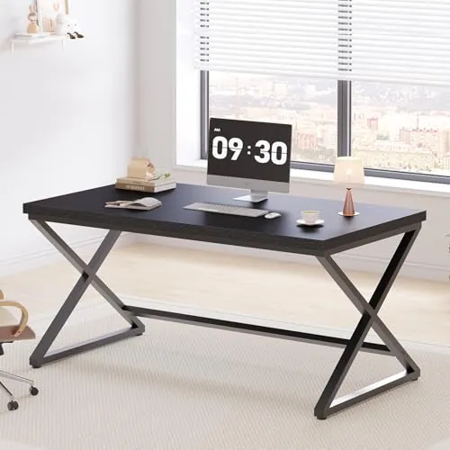 IBF Escritorio negro moderno para computadora para oficina en casa, escritorio industrial simple para juegos, escritorio de estudio en dormitorio, estación de trabajo de metal de madera, mesa de