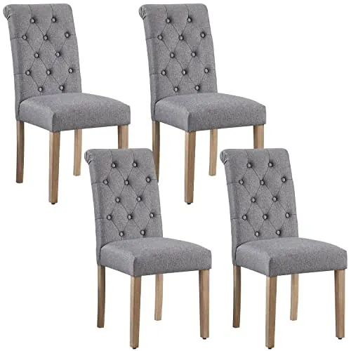 Yaheetech Juego de 4 Sillas de Comedor Silla Acolchada de Tela Gris Oscuro