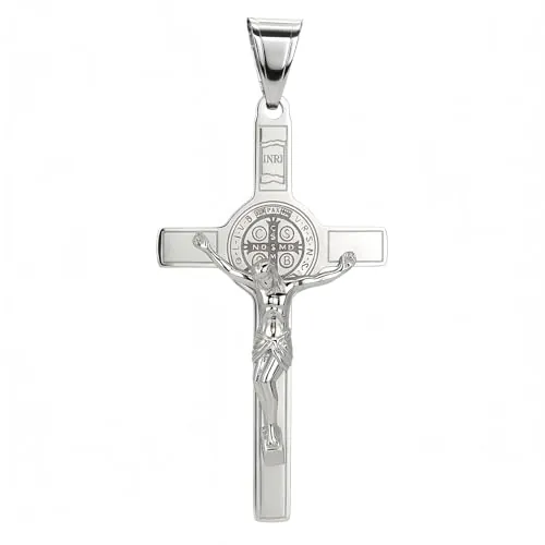 MERCILIA MEISHILAI Medalla de santo patrón de acero inoxidable católica, crucifijo de San Benito, colgante de protección, amuleto, regalos para hombres y mujeres