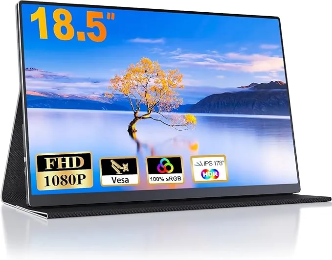 Monitor de Juego portátil de 18.5 Pulgadas, Pantalla IPS Full HD para portátil con HDR 1080P 100% sRGB, conexión HDMI y USB Tipo-C, VESA, Segundo Monitor para portátil/PS4/5/Xbox/teléfono
