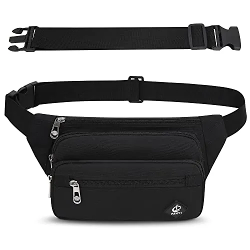 IHIGOGOFA Riñonera Deportiva Unisex con Cinturón Ajustable Extendido de 60 cm y 4 Bolsillos con Cremallera Bolsa para Entrenamiento al Aire Libre Viajes Casual Correr Senderismo (Negro)