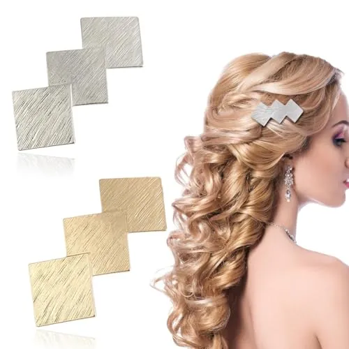 TEOZBLU 2 Pcs Horquillas Francesas Para El Pelo Mujer, Pinzas Decorativas Para El Cabello Para Mujeres Niñas,Pinzas Para El Pelo De Metal Minimalista,Geometría Pasador De Pelo Cuadrado, (Dorado/Plata)