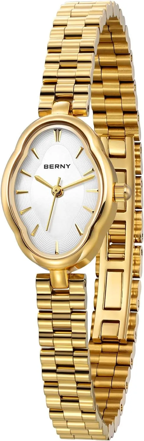 BERNY Reloj de Oro para Mujer Vintage Reloj de Cuarzo para Mujer 3ATM Impermeable Moda Reloj de Lujo para Mujer Idear Regalo para Chica