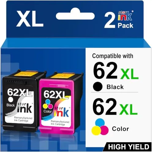 Starink 62 XL Cartuchos compatibles con HP 62 Cartuchos de Impresora Multipack Negro Color 62XL para 5540 5640 5544 5660 HP OfficeJet 200 5740 5745 8040 (Negro/Color, 2 Unidades)
