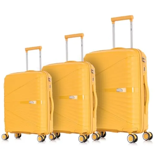 1990s Juego de Maletas expandibles Polipropileno 3 Piezas|Maleta Cabina 55x39x21.5cm|Mediana expandible 65cm|Grande Extensible 75cm (Amarillo)