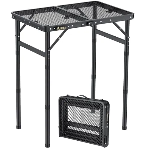 Anbte Mesa Plegable Camping 58 x 40 x 26-48-70cm, Malla Metálica