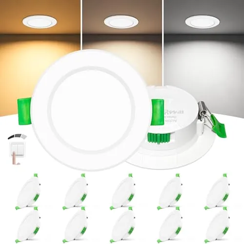 Laiebri Pack de 10 Focos LED Empotrables Extra Planos 25mm, 6W Regulable 3 Intensidades sin Regulador, 2700K 4000K 6000K, IP44 Ojos de Buey LED Techo, Corte Ø58-68mm 230V, Blanco