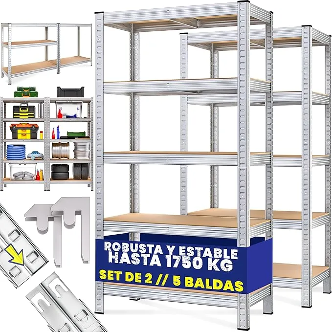 Monzana® Estanterias Almacenaje, Metalicas Galvanizadas, 180x90x40cm, Modular, 5 Estantes Baldas Ajustables, Carga 1750 kg, Hogar, Trastero, Garaje, Cocina, 2 Unidades