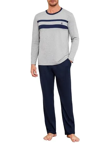 Marvmys Pijamas Hombre Invierno Largo Conjunto Algodón | Manga Larga Tops Pijama Pantalones con Bolsillo S-3XL
