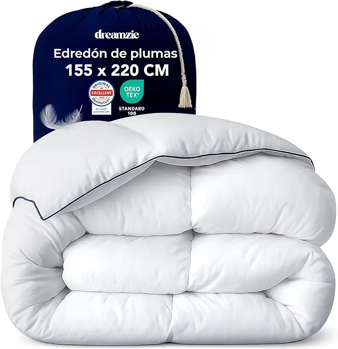 Dreamzie - Edredón de Plumas Ultracómodo Nordico Cama 155x220 cm - Duvet y Plumón de Pato 650gsm – Certificado Oeko-Tex, Downpass y RDS para Bienestar Animal