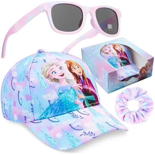 Disney Frozen Gorra Niña con Gafas de Sol UV400 y Coletero Set, Gorra Infantil y Gafas de Sol Niña, Accesorios de Verano, Regalos Niñas (Multi Frozen)