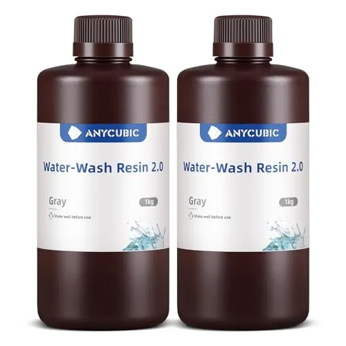 ANYCUBIC Water-Wash Resin 2.0, Resina para Impresoras 3D, Resina 3D de Alta Precisión de 405nm, Resina de Baja Contracción para Impresoras 3D de Resina DLP con Capacidad 4K/8K/12K LCD (Gris, 2000g)