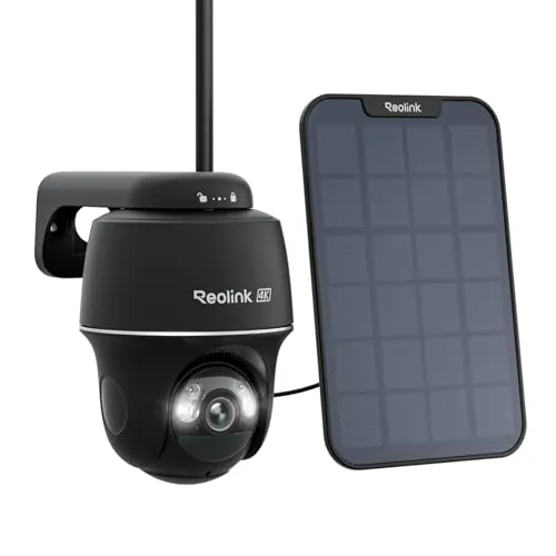 Reolink 4K 8MP Camara Vigilancia WiFi Exterior Solar, 360° PTZ Cámara Sin Cables con Foco, Visión Nocturna en Color, WiFi 2,4/5 GHz, Detección Inteligente, Argus PT Ultra(Negro) + Panel Solar 6W