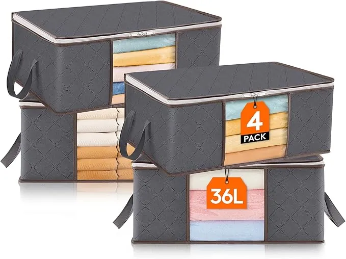 Lifewit Cajas Almacenaje Ropa, Bolsa Almacenaje Ropa, Organizador Armario Plegable, Caja Bajo Cama para Guardar Mantas, Edredones, Gris, 36 L, 4 Piezas