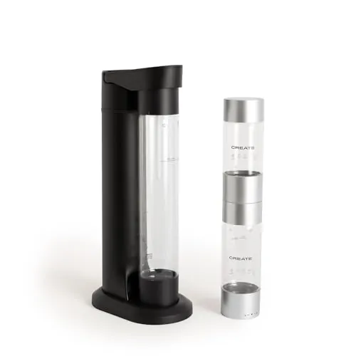CREATE/SODA MAKER STUDIO/Máquina para hacer agua con gas 1L negro + botella doble 500 ml + 350 ml/No incluye cilindros de CO2, botella libre de BPA