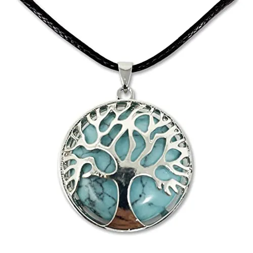 cotigo Collar árbol de la Vida con Colgante Piedra Natural Energeticas - Piedras Semipreciosas (TURQUESA)