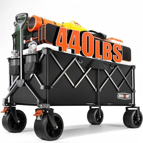 OVERMONT Carro Plegable 300 L con Ruedas Anchas y Frenos, 200 kg, Negro