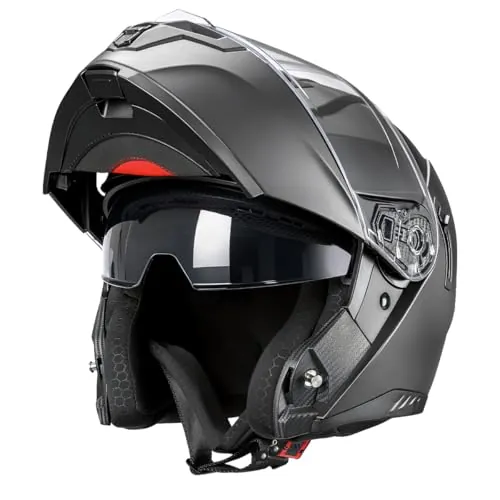 MOCOERL-Casco de Moto, Casco abatible, Casco Integral para Hombre y Mujer con protección de Barbilla Reforzada, Doble Visera, certificación ECE 22.06, Negro Mate (M)