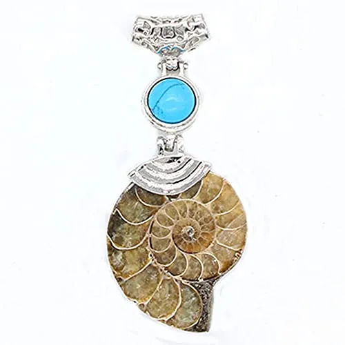 1 PCS Plateado Plateado Ammonite ReliQuee Muchos color Cuentas de piedra redondas Joyas de encanto colgante-Turquesa azul_PORCELANA