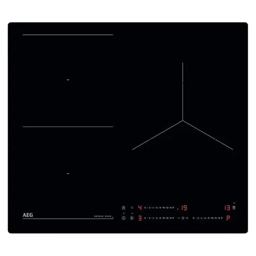 AEG TO63IQ0BIB Placa de Inducción, 60 cm, 3 Zonas de Cocción, FlexiPuente, Sistema Hob2Hood, Función PowerBoost y Pausa, Controles Deslizantes Independientes, Temporizador Individual, Sin Marco, Negro