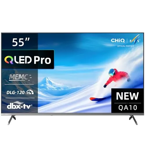 CHiQ 55QA10 Smart TV 55 Pulgadas (140 cm) 4K Ultra HD QLED,TV Inteligente,HDR10, VRR y ALLM,Diseño Ultra Delgado Sin Marco Metálico,Audio Dolby,Triple Sintonizador (DVB-C/T/T2/S/S2),Wi-Fi