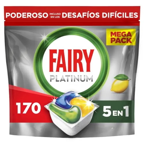 Fairy Platinum Cápsulas Lavavajillas Para Máquina Limón, 170 Cápsulas | Potente Incluso Con Los Restos De Comida Más Difíciles, Platos Limpios, Lavavajillas Brillante, Filtro Limpio Sin Grasa