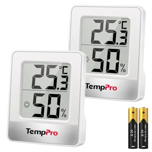 TempPro TP49 Mini Termómetro Higrómetro Digital, 2 Piezas Blanco