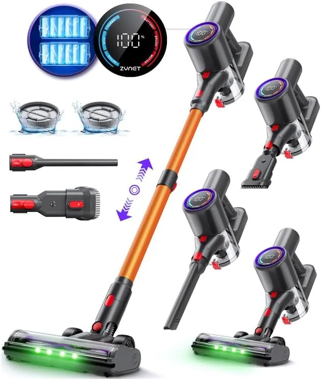 DP2 Aspiradora Sin Cable con Doble Batería, 45KPa/60Min/500W, Pantalla LED, Tubo Telescópico, Autónomo, Luz Verde, Aspiradora Escoba Sin Cable para Pelo de Mascotas/Alfombras/Suelos Duros