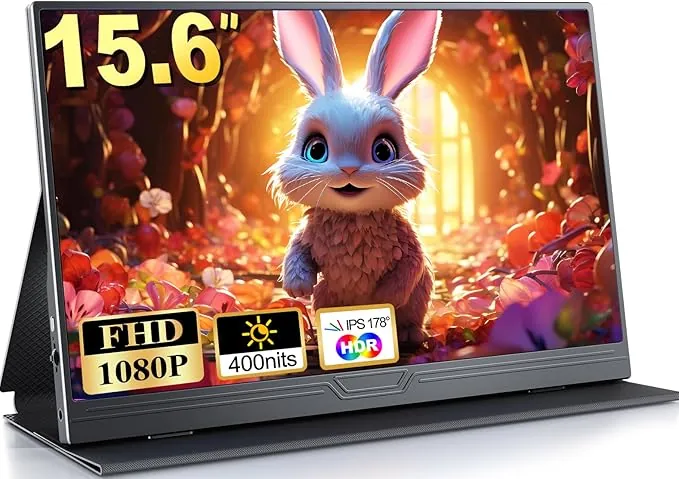 Monitor Portátil, Pantalla Portatil 15,6 Pulgadas IPS FHD 1080P HDR FreeSync, Portable Monitor con Mini HDMI USB-C, para Portátiles Teléfono PC Xbox PS5