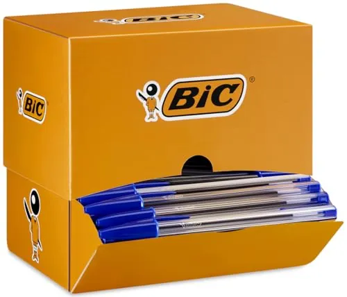 BIC Cristal Original - Bolígrafos de punta media (1.0 mm), Caja de 150 unidades, Azul, óptimo para oficinas