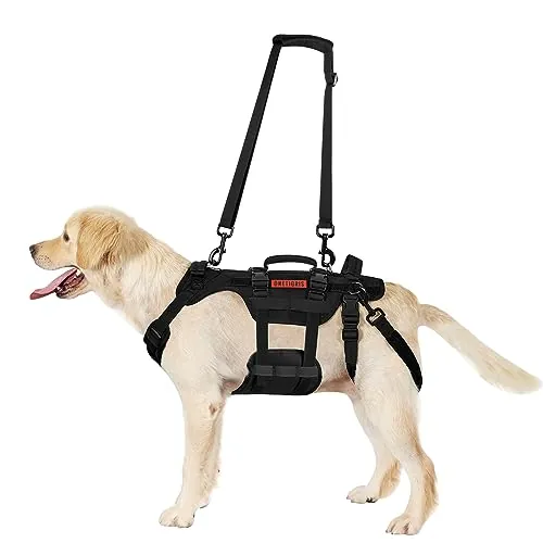 OneTigris Arnés de elevación Invictus para perros medianos y grandes, arnés de seguridad con 3 asas, correas ajustables extraíbles y correas para la pierna trasera, negro, talla XL