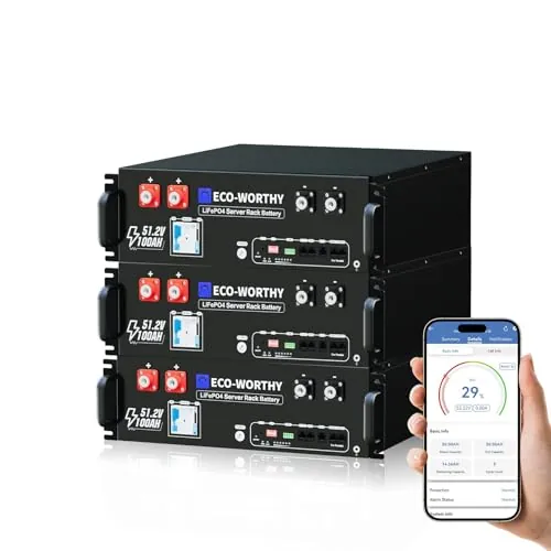 ECO-WORTHY LiFePO4 48V 300Ah Server Rack 15KWH Bateria lifepo4 (3 Unidades, 48V 100Ah, 100 A, BMS, 3U, Compatible con Can&RS485 para Sistema Solar Completo, Sistema fotovoltaico)
