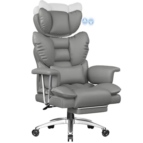 rattantree Sillón Ejecutivo Piel auténtica con reposapiés Alto Gris