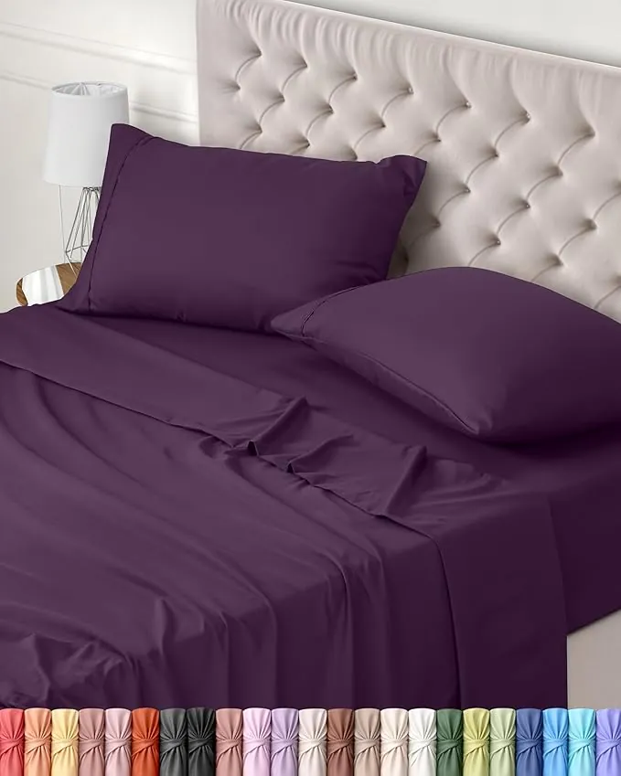 Utopia Bedding Juego de Sabanas 4 Piezas 150x200 - Poliéster Microfibra Cepillada - Oeko-Tex Certificado - Sábana Bajera, Sábana Plana y 2 Fundas de Almohada 50x75 (Cama 150, Púrpura)