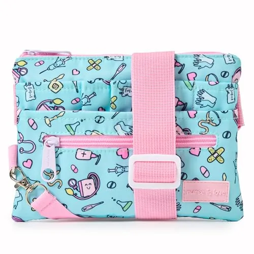 Nurse Is Love Riñonera Enfermera Aqua con Mosquetón | Organizador, Bolsa de Mujer Varios Bolsillos | Coloca Tijeras Enfermeria | Regalos Original | Tcae Accesorios
