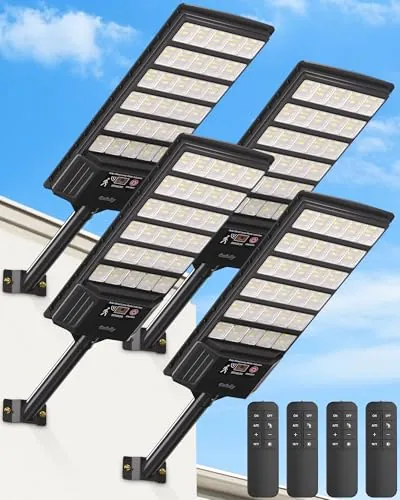 Gefolly Farolas Solares Exteriores, Potente Focos LED Exterior Solares con Sensor de Movimiento, 3000K/4000K/6500K Luz Sola IP66 Impermeable Luces Solares Para Jardin, Patio, Garajes, Calle-4Paquetes