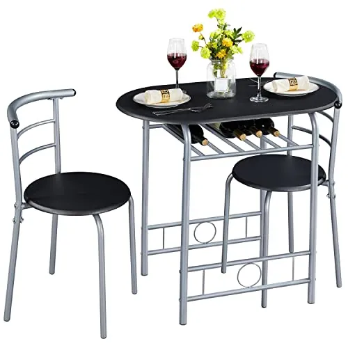 Yaheetech Conjunto de Mesa y 2 Sillas de Comedor Cocina 80X53 cm Negro