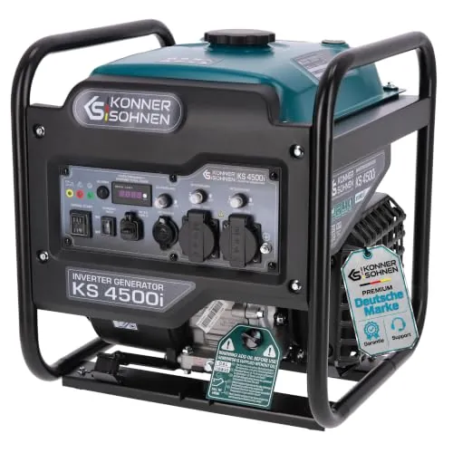 Generador inverter de gasolina K&S, potencia máx. 4500W, USB QC 3.0, Type-C, Eco-mode, pantalla LED, 4 tiempos, 12 V, 2×230 V tomas de corriente, Könner & Söhnen KS 4500i