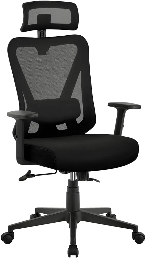 Yaheetech Silla Escritorio de Oficina Ergonomica Sillon Despacho con Respaldo Bloqueable Entre 90° y 130° Silla Soporte Lumbar Ajustable Malla Transpirable para Oficina Estudio Negro