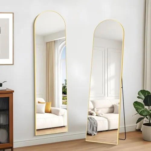KOCUUY ARC Espejo de Cuerpo Entero, 147 x 47cm Oro, Marco de Metal, Montaje en Pared o de Pie, Semicircular, Moderno, Sala de Estar, Dormitorio