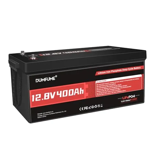 Dumfume Batería Litio LiFePO4 12V 400Ah, BMS 200A Integrado