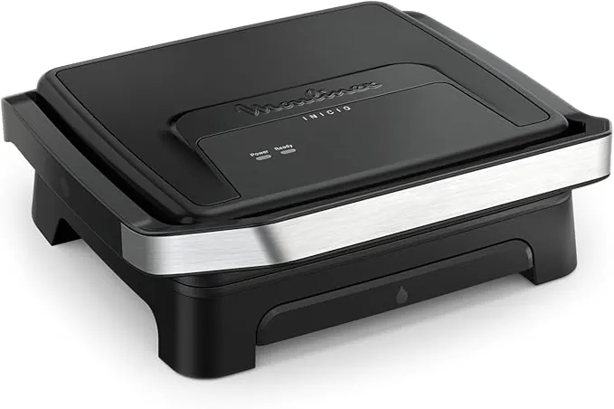 Moulinex Inicio, Plancha de Paninis y Grill 2 en 1, 2000W Potencia, Placas Antiadherentes, Superficie Amplia, Rápido Calentamiento, Fácil de Limpiar, Bandeja de Goteo, Apta Lavavajillas, GI2718