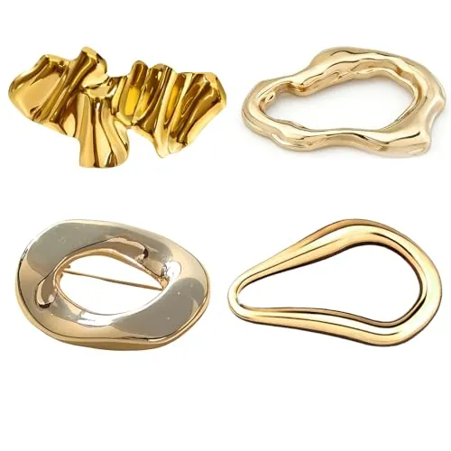 ROKZELT 4 Piezas Broches únicos dorados para mujer, broche de metal geométrico vintage, broche irregular, broche de solapa, insignias, suéter, bufandas, vestido, chal, accesorio de graduación