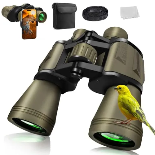 Prismáticos Professionals 20 X 50, Binoculares para Adultos con Prisma BAK4, Lente FMC, Prueba de Niebla y Resistente al Agua, Binoculares Largavista para Caza, Observación de Aves y Camping