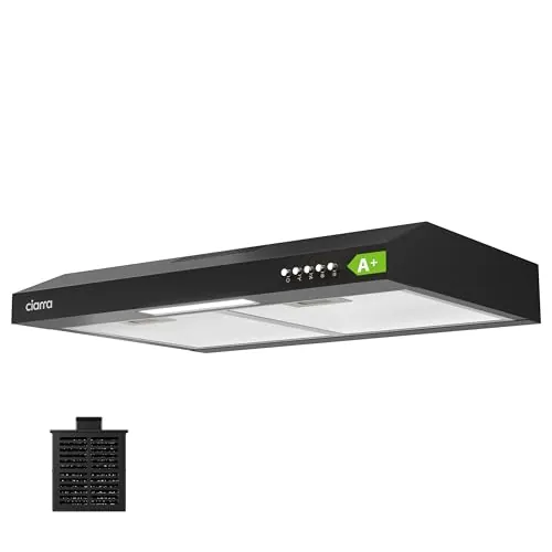 CIARRA CBCB6903D Campana Extractora Cocina 60 cm Clase A+ Cocina extractora integrada para Armario 3 Niveles de Potencia con Filtro de Carbón Negra