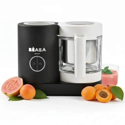 BÉABA, Babycook Neo, Robot de Cocina 6 en 1 Para Bebés, Fabricado en Francia, Bol de Cristal y Cuenco Inox, Cocción al Vapor Rápida y Suave, Ideal Potitos Caseros, Negro
